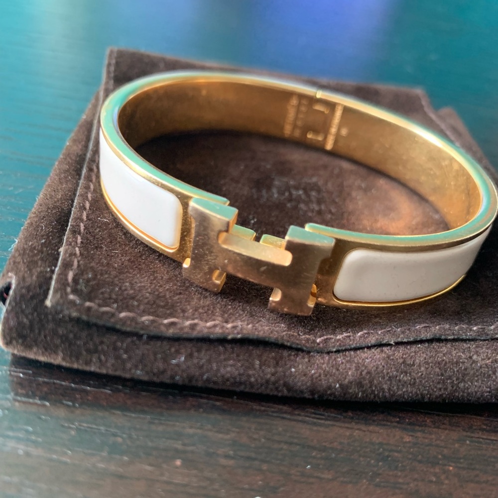 Hermes Gold and Cream H Bracelet